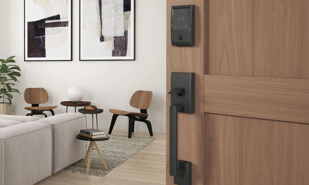 Smart deadbolt with keypad for convenient keyless entry.